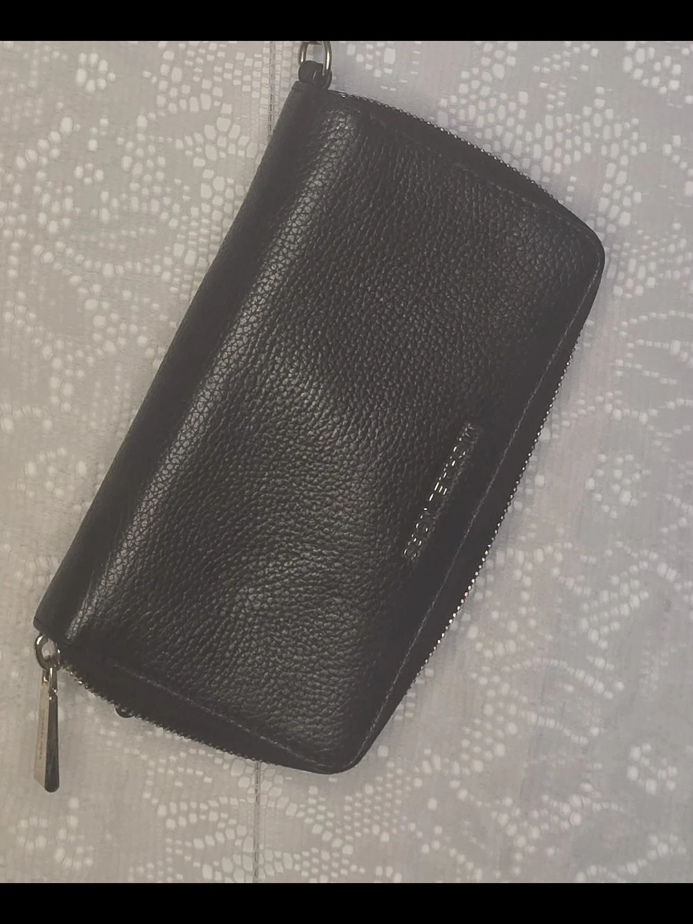 Michael Kors Black Pebbled Leather Zip Around Wristlet Wallet Gold Hardware